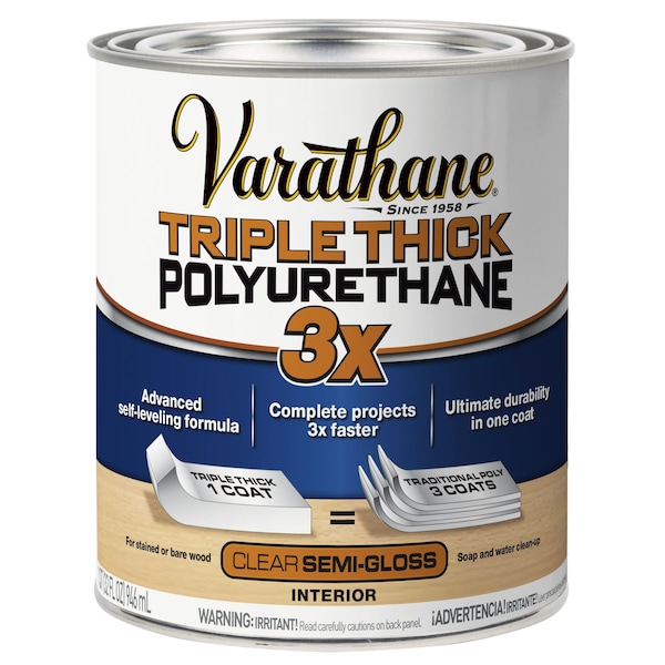 Varathane Triple Thick Polyurethane Wood Finish, Clear, Semi-Gloss, 1 Qt 284472 - main